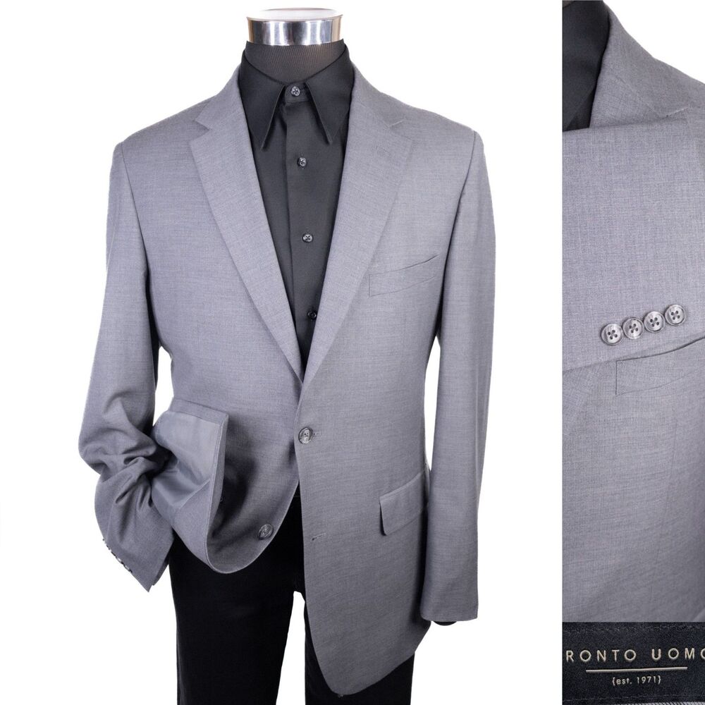 Pronto Uomo Mens 2-Button Gray Blazer Poly Blend Sport Coat Suit Jacket 42L